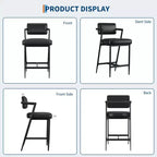 Lot de 2 tabourets de bar, chaises de bar hautes avec coussin épais et pieds en métal épais, tabourets de bar rembourrés hauteur comptoir avec dossier et repose-pieds
