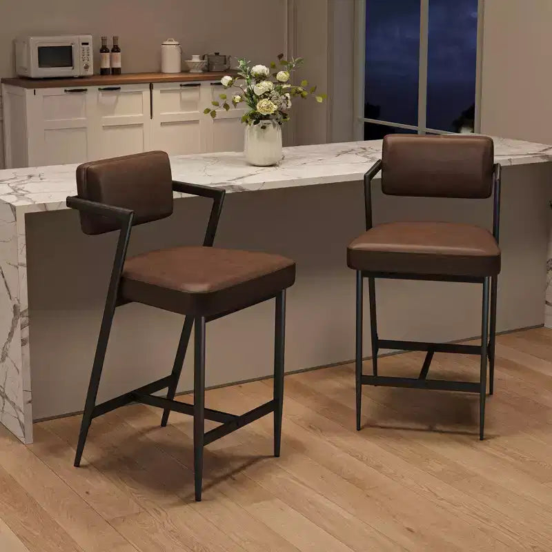 Lot de 2 tabourets de bar, chaises de bar hautes avec coussin épais et pieds en métal épais, tabourets de bar rembourrés hauteur comptoir avec dossier et repose-pieds