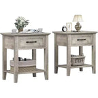 2-Tier Nightstand Set of 2 with Storage Drawer, Modern Bedside End Tables for Small Spaces, Multi-Functional Side Table for Bedroom Living Room