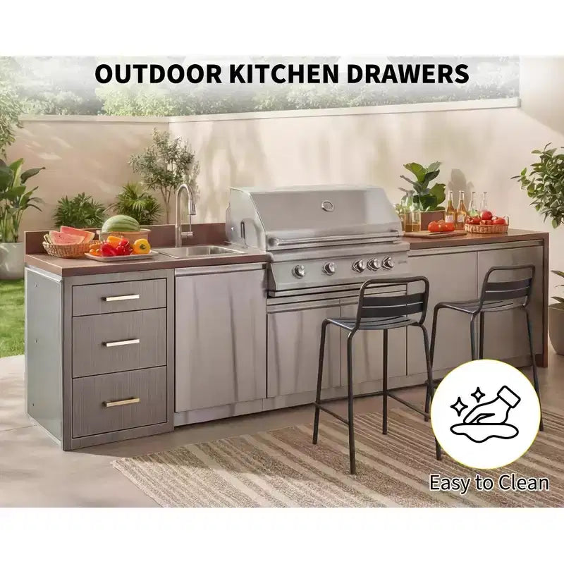 Meuble à tiroirs COZONY Triple BBQ, encastré 17W, acier inoxydable, rangement de cuisine extérieure pour îlot de grillades et patio
