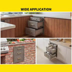 Meuble à tiroirs COZONY Triple BBQ, encastré 17W, acier inoxydable, rangement de cuisine extérieure pour îlot de grillades et patio