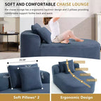 Chaise longue de 170 cm, canapé-lit rembourré avec 2 oreillers, canapé individuel sans accoudoirs pour salon et chambre, aucun assemblage requis