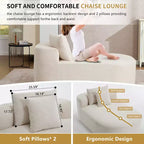 Chaise longue de 170 cm, canapé-lit rembourré avec 2 oreillers, canapé individuel sans accoudoirs pour salon et chambre, aucun assemblage requis