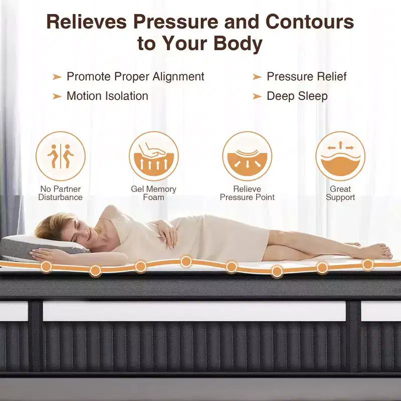 Matelas King 14 pouces en boîte, lit hybride en mousse à mémoire de forme, fermeté moyenne, tissu rafraîchissant et respirant, isolation des mouvements, soulagement de la pression zonale