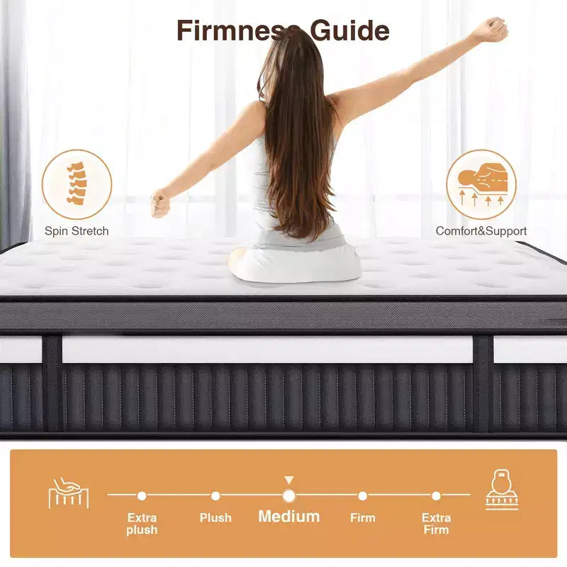 Matelas King 14 pouces en boîte, lit hybride en mousse à mémoire de forme, fermeté moyenne, tissu rafraîchissant et respirant, isolation des mouvements, soulagement de la pression zonale