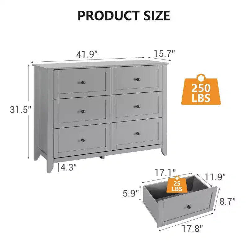 COZONY Commode Moderne à 6 Tiroirs de 137 cm de large avec Rangement Profond et Boutons Métalliques pour Chambre, Entrée et Couloir