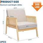 Acekool Lot de 2 Fauteuils d'Appoint Modernes du Milieu du Siècle, Accoudoirs en Rotin, Lin Rembourré, Pieds en Bois, pour Salon, Chambre à Coucher, Blanc