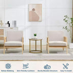 Acekool Lot de 2 Fauteuils d'Appoint Modernes du Milieu du Siècle, Accoudoirs en Rotin, Lin Rembourré, Pieds en Bois, pour Salon, Chambre à Coucher, Blanc