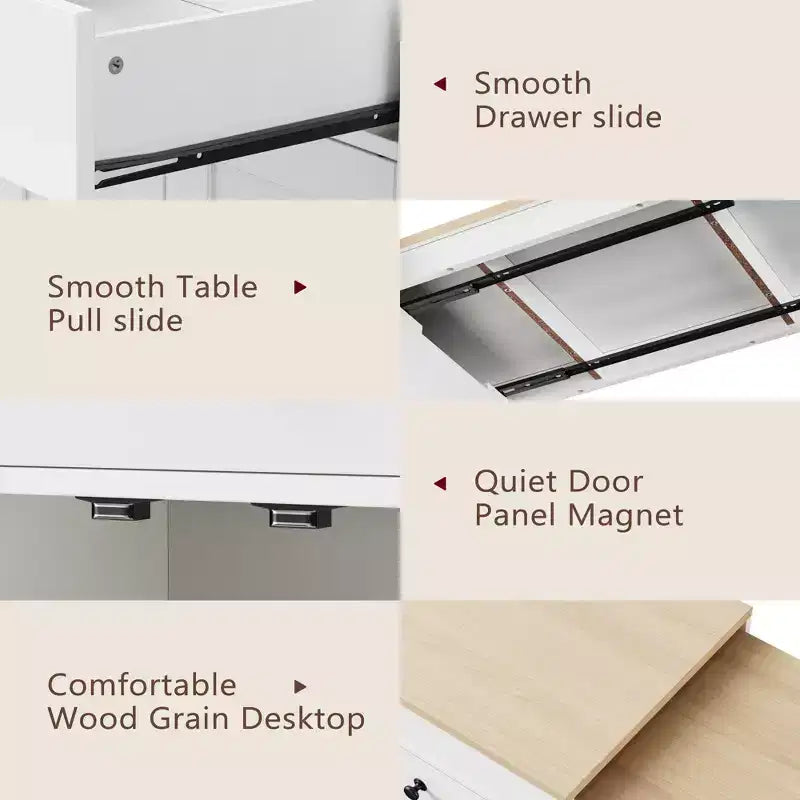 Bestier 75 Îlot de cuisine avec table à manger extensible, îlot de cuisine roulant sur roues avec porte-épices et 2 tiroirs, armoire à 4 portes