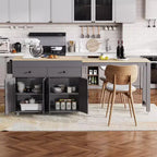 Bestier 75 Îlot de cuisine avec table à manger extensible, îlot de cuisine roulant sur roues avec porte-épices et 2 tiroirs, armoire à 4 portes