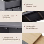 Bestier 75 Îlot de cuisine avec table à manger extensible, îlot de cuisine roulant sur roues avec porte-épices et 2 tiroirs, armoire à 4 portes