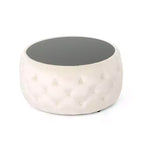 TUYOHW Pouf moderne avec plateau en verre, table basse ronde en velours touffeté avec capitonnage en losange, tabouret pour salon, chambre à coucher