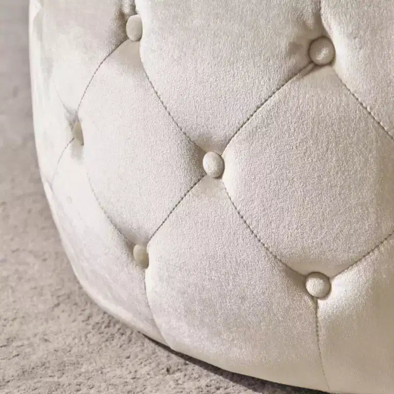 TUYOHW Pouf moderne avec plateau en verre, table basse ronde en velours touffeté avec capitonnage en losange, tabouret pour salon, chambre à coucher