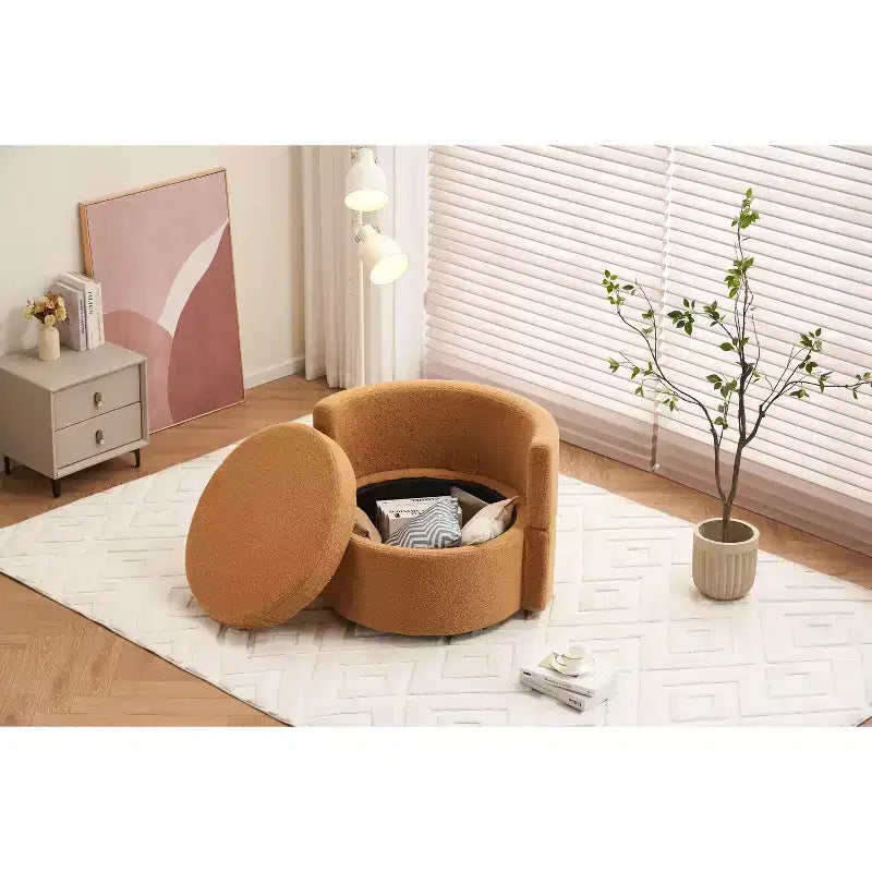 Fauteuil pivotant en tissu Teddy TUYOHW, fauteuil de salon rotatif avec 3 coussins décoratifs, base noire, rangement, coussin de dossier, fauteuil d'appoint pour salon, chambre à coucher