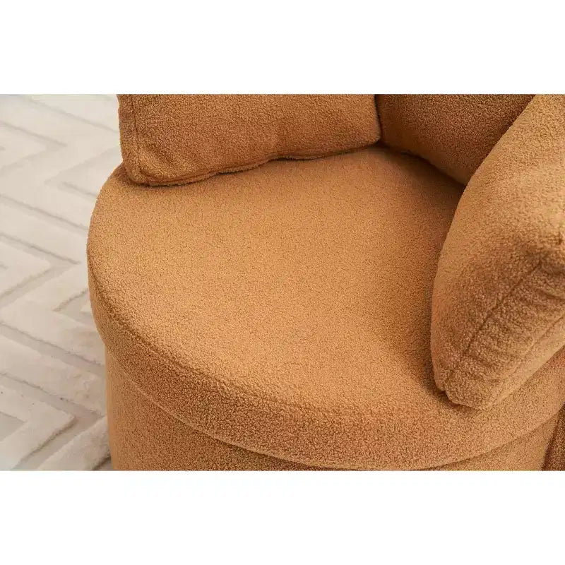 Fauteuil pivotant en tissu Teddy TUYOHW, fauteuil de salon rotatif avec 3 coussins décoratifs, base noire, rangement, coussin de dossier, fauteuil d'appoint pour salon, chambre à coucher