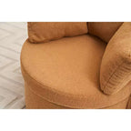 Fauteuil pivotant en tissu Teddy TUYOHW, fauteuil de salon rotatif avec 3 coussins décoratifs, base noire, rangement, coussin de dossier, fauteuil d'appoint pour salon, chambre à coucher