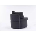 Fauteuil pivotant en tissu Teddy TUYOHW, fauteuil de salon rotatif avec 3 coussins décoratifs, base noire, rangement, coussin de dossier, fauteuil d'appoint pour salon, chambre à coucher