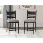 Signature Design by Ashley Chadworth Counter Height Upholstered Barstools, Set of 2, Black Wood Frame with Gray Foam Cushioned Seat