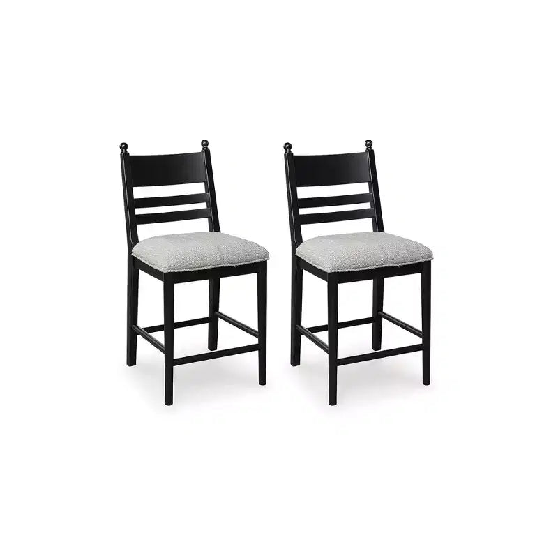 Tabourets de bar rembourrés Signature Design by Ashley Chadworth, hauteur comptoir, lot de 2, structure en bois noir avec assise rembourrée en mousse grise
