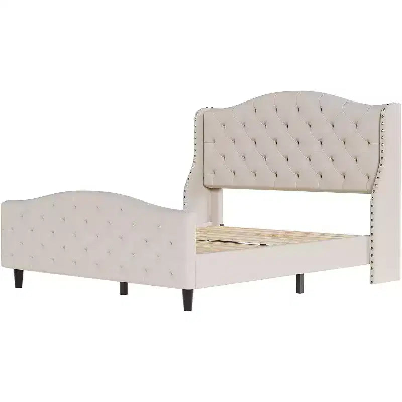 Cadre de lit Queen Size en velours COZONY avec tête de lit capitonnée à oreilles
