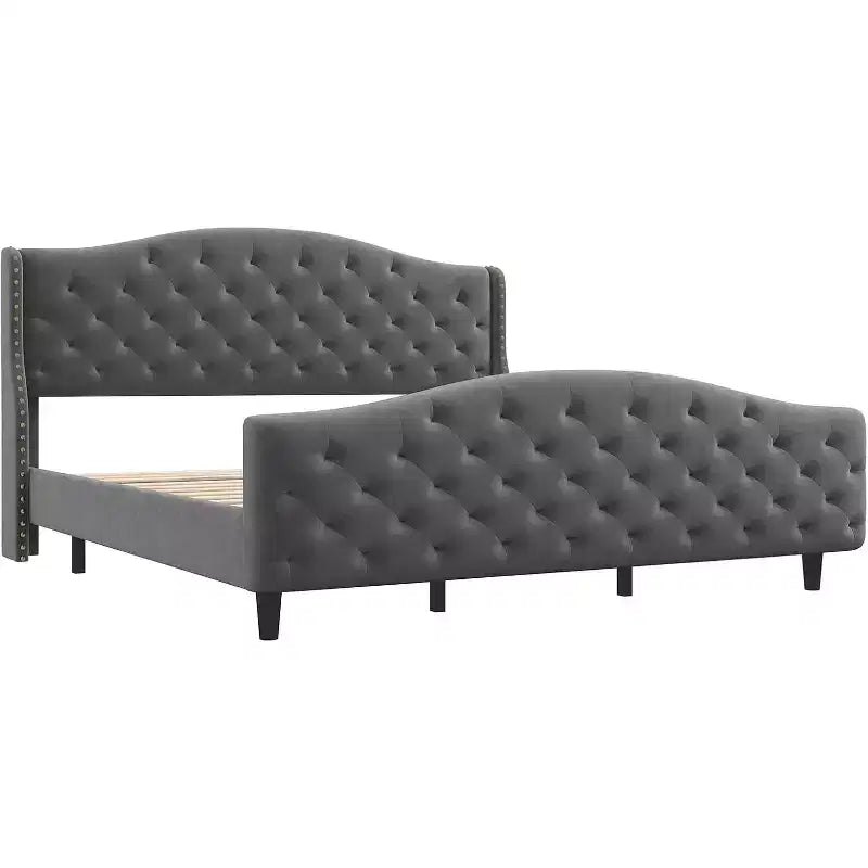 Cadre de lit Queen Size en velours COZONY avec tête de lit capitonnée à oreilles