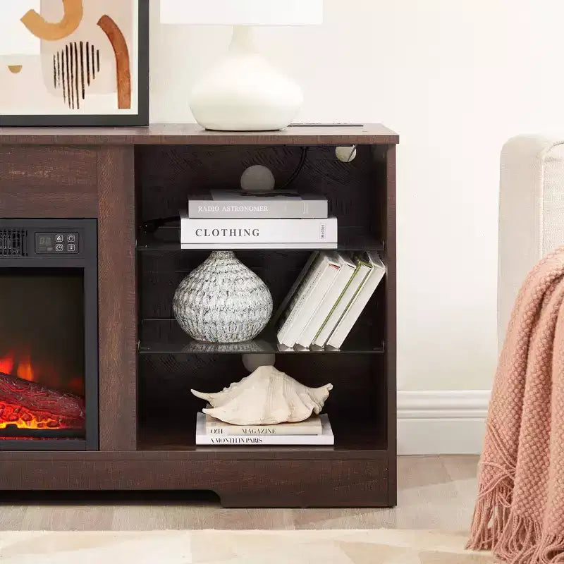 Meuble TV Foyer 3D TUYOHW avec Lumières LED pour TV jusqu'à 60 Pouces, Prise de Chargement USB et Étagères en Verre