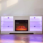Meuble TV Foyer 3D TUYOHW avec Lumières LED pour TV jusqu'à 60 Pouces, Prise de Chargement USB et Étagères en Verre
