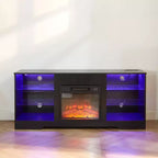 Meuble TV Foyer 3D TUYOHW avec Lumières LED pour TV jusqu'à 60 Pouces, Prise de Chargement USB et Étagères en Verre