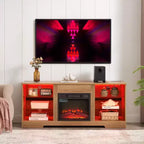 Meuble TV Foyer 3D TUYOHW avec Lumières LED pour TV jusqu'à 60 Pouces, Prise de Chargement USB et Étagères en Verre