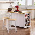 Îlot de cuisine, Chariot roulant avec prise électrique, Extension rabattable, 5 roues, 3 tiroirs, porte et étagère de rangement intérieure pour salle à manger