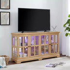 Meuble vitrine, vitrine en verre éclairée avec 4 portes vitrées et étagères réglables, vitrine éclairée avec bande lumineuse LED, meuble TV