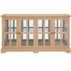 Meuble vitrine, vitrine en verre éclairée avec 4 portes vitrées et étagères réglables, vitrine éclairée avec bande lumineuse LED, meuble TV