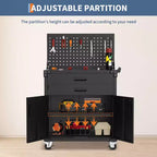 Meuble de rangement à roulettes robuste COZONY avec 2 tiroirs et panneau perforé, établi de garage verrouillable pour atelier