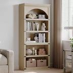 Acekool Étagère de bibliothèque arquée à 5 niveaux, bibliothèque rustique en bois de style ferme avec protections d'angle en métal, pour le salon