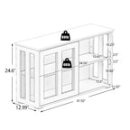 Meuble de rangement de cuisine JVNOXK de 42 pouces avec portes vitrées, comprenant deux portes coulissantes en verre, deux grilles d'aération latérales et une étagère réglable. Blanc