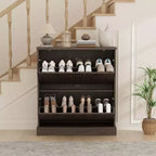 Meuble à chaussures avec 2 tiroirs basculants, meuble à chaussures en bois cannelé dissimulé avec étagère réglable, meuble de rangement à chaussures autoportant pour entrée ou couloir