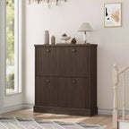 Meuble à chaussures avec 2 tiroirs basculants, meuble à chaussures en bois cannelé dissimulé avec étagère réglable, meuble de rangement à chaussures autoportant pour entrée ou couloir