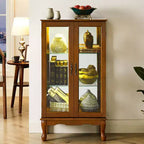 Vitrine en verre avec étagères réglables, portes en verre trempé et fond miroir, vitrine de présentation moderne pour salon et cuisine