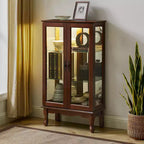 Vitrine en verre avec étagères réglables, portes en verre trempé et fond miroir, vitrine de présentation moderne pour salon et cuisine