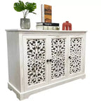 Buffet de salle à manger avec 3 portes sculptées creuses, Console de rangement en bois pour entrée, salon, salle à manger, cuisine