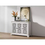 Buffet de salle à manger avec 3 portes sculptées creuses, Console de rangement en bois pour entrée, salon, salle à manger, cuisine