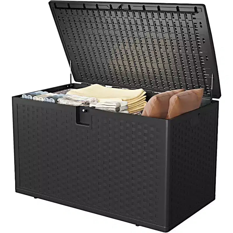 Acekool Coffre de rangement extérieur 454 L, verrouillable, en résine imperméable effet rotin, pour jardin et terrasse