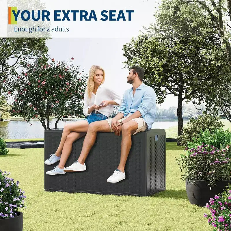 Acekool Coffre de rangement extérieur 454 L, verrouillable, en résine imperméable effet rotin, pour jardin et terrasse