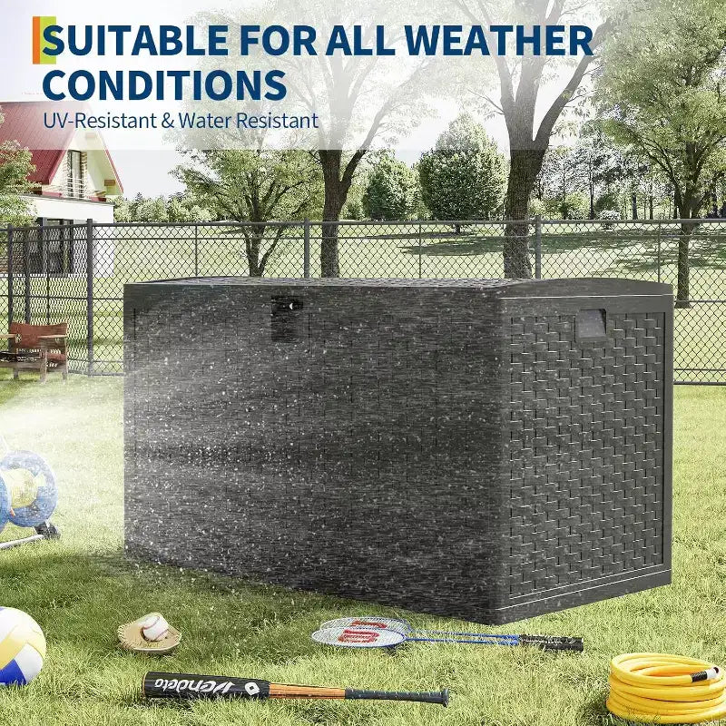 Acekool Coffre de rangement extérieur 454 L, verrouillable, en résine imperméable effet rotin, pour jardin et terrasse