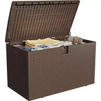 Acekool Coffre de rangement extérieur 454 L, verrouillable, en résine imperméable effet rotin, pour jardin et terrasse
