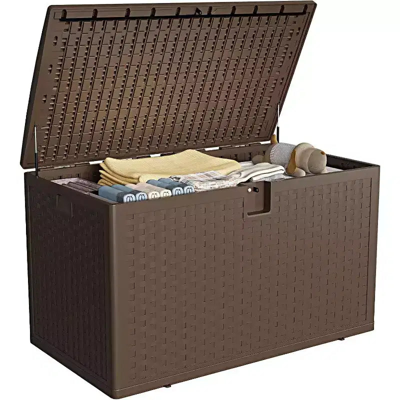 Acekool Coffre de rangement extérieur 454 L, verrouillable, en résine imperméable effet rotin, pour jardin et terrasse