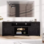 Meuble TV de ferme pour téléviseurs jusqu'à 80 pouces, meuble de divertissement allongé avec quatre tiroirs et trois étagères ouvertes pour salons et chambres à coucher