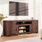 Meuble TV de ferme pour téléviseurs jusqu'à 80 pouces, meuble de divertissement allongé avec quatre tiroirs et trois étagères ouvertes pour salons et chambres à coucher