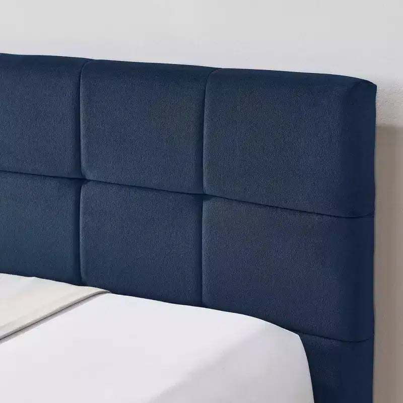 MAYEERTY Lit double capitonné avec dossier et accoudoirs pour chambre à coucher, bleu