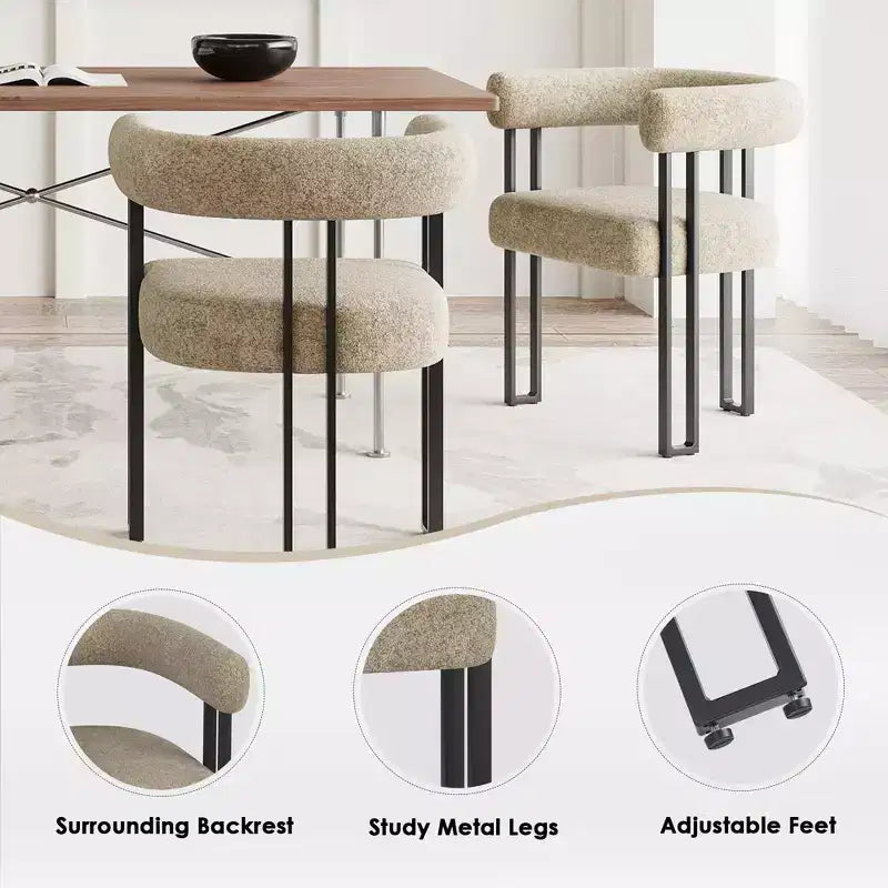Lot de 2 chaises de salle à manger rondes modernes TUYOHW, chaises de salle à manger rembourrées avec siège coussiné et cadre en métal robuste